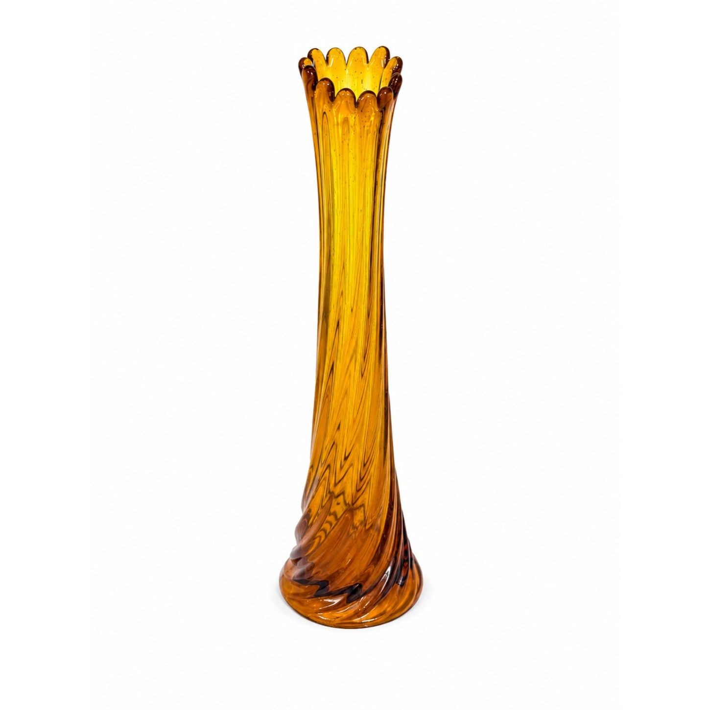 Swung Stretch Finger Glass Vase Fluted Twisted Column Ribbed | Vintage MCM Mid Century  Amber Orange Collectible Collector Glassware