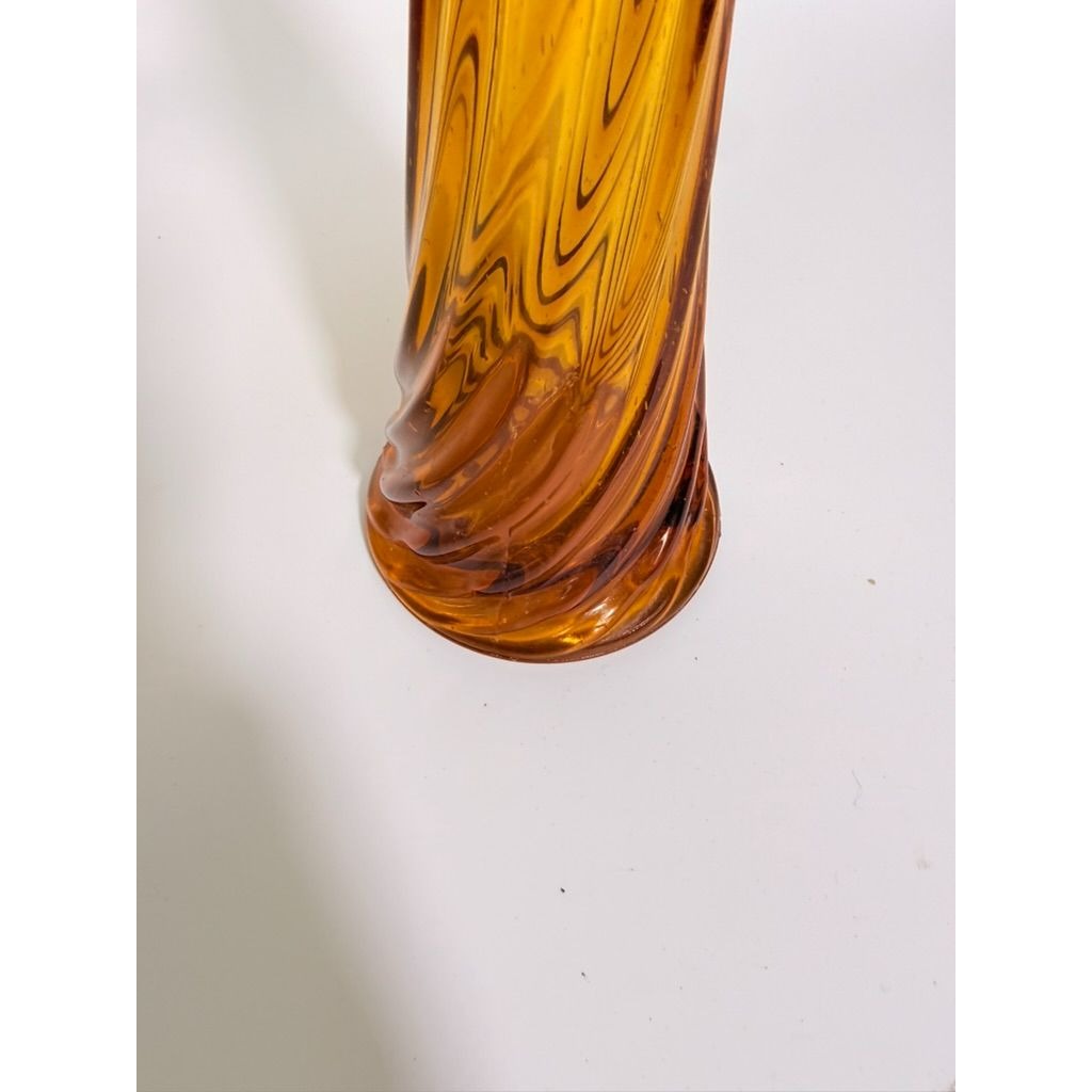 Swung Stretch Finger Glass Vase Fluted Twisted Column Ribbed | Vintage MCM Mid Century  Amber Orange Collectible Collector Glassware