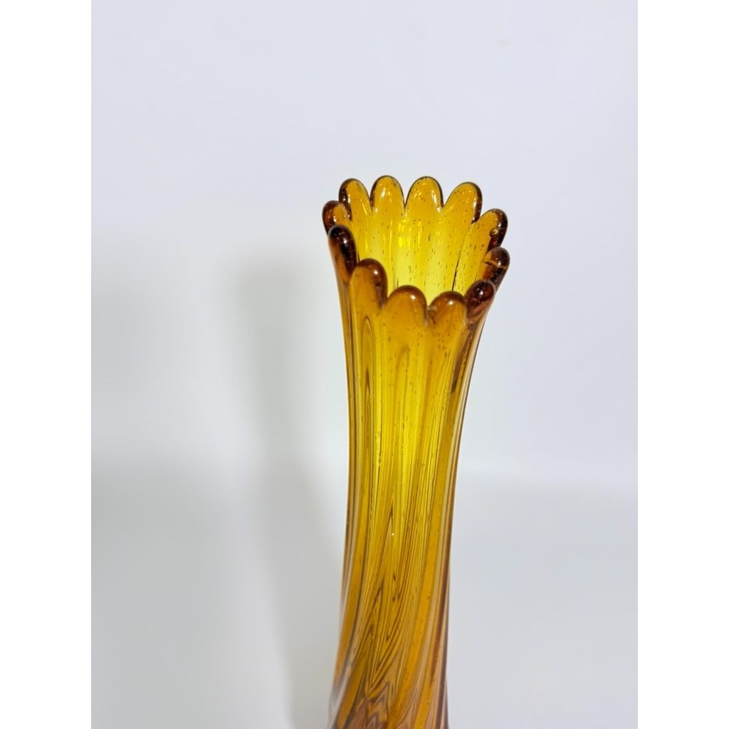 Swung Stretch Finger Glass Vase Fluted Twisted Column Ribbed | Vintage MCM Mid Century  Amber Orange Collectible Collector Glassware