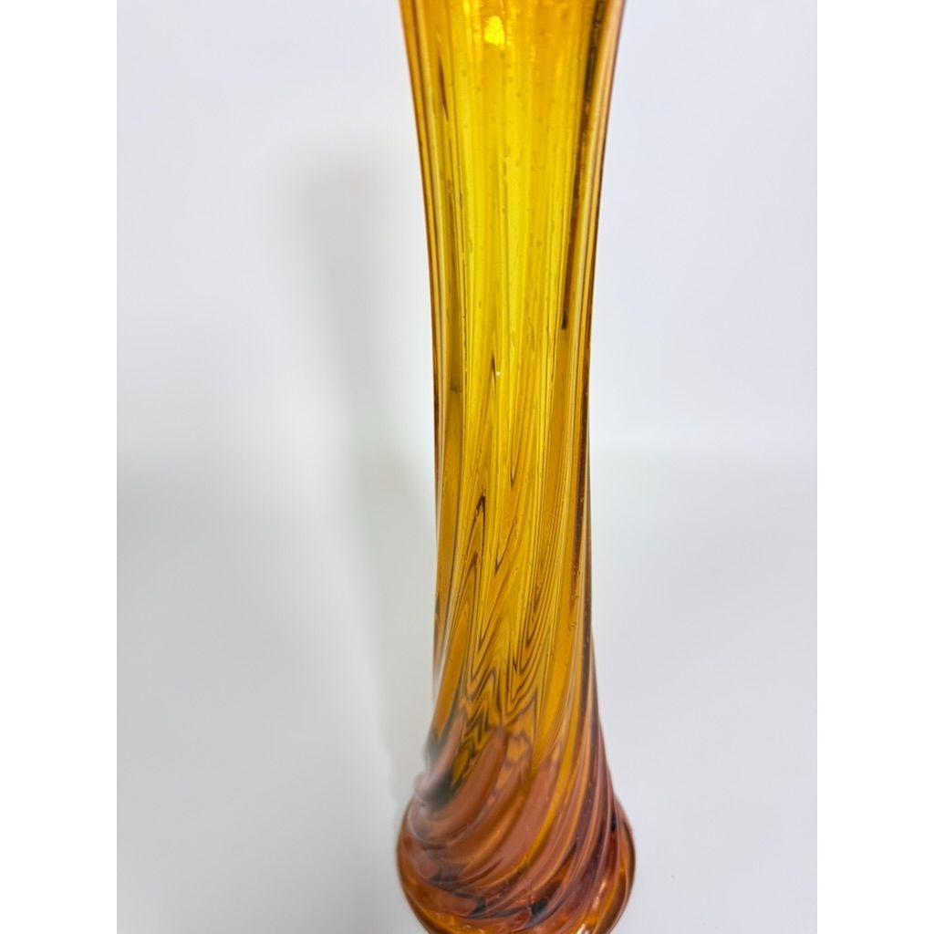 Swung Stretch Finger Glass Vase Fluted Twisted Column Ribbed | Vintage MCM Mid Century  Amber Orange Collectible Collector Glassware