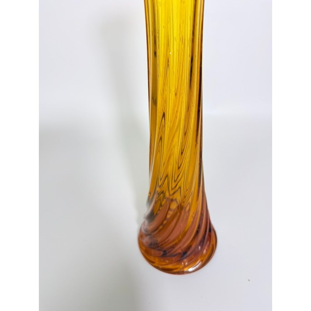 Swung Stretch Finger Glass Vase Fluted Twisted Column Ribbed | Vintage MCM Mid Century  Amber Orange Collectible Collector Glassware
