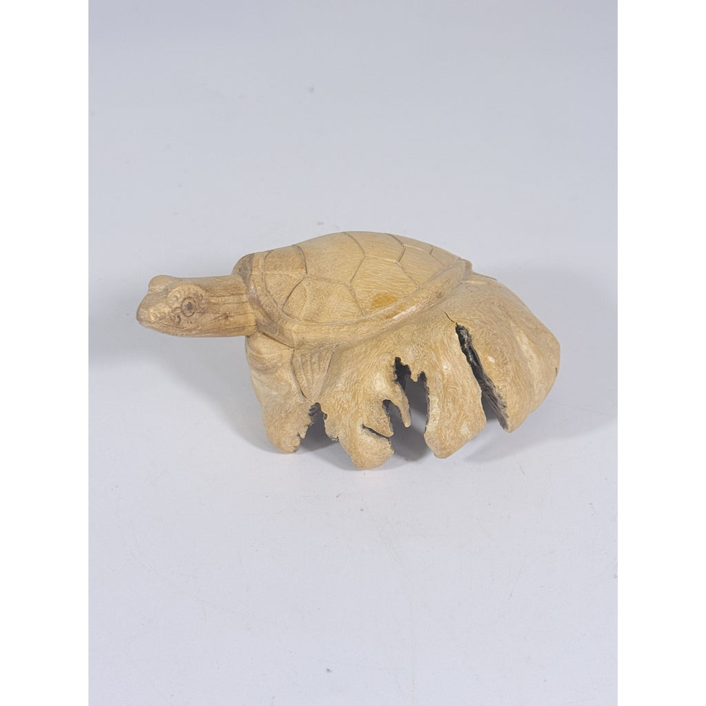 Wooden Sculpture Hand Carved Burwood Mushroom Turtle Burlwood Folk Art Figurine Vintage Collectible Gift