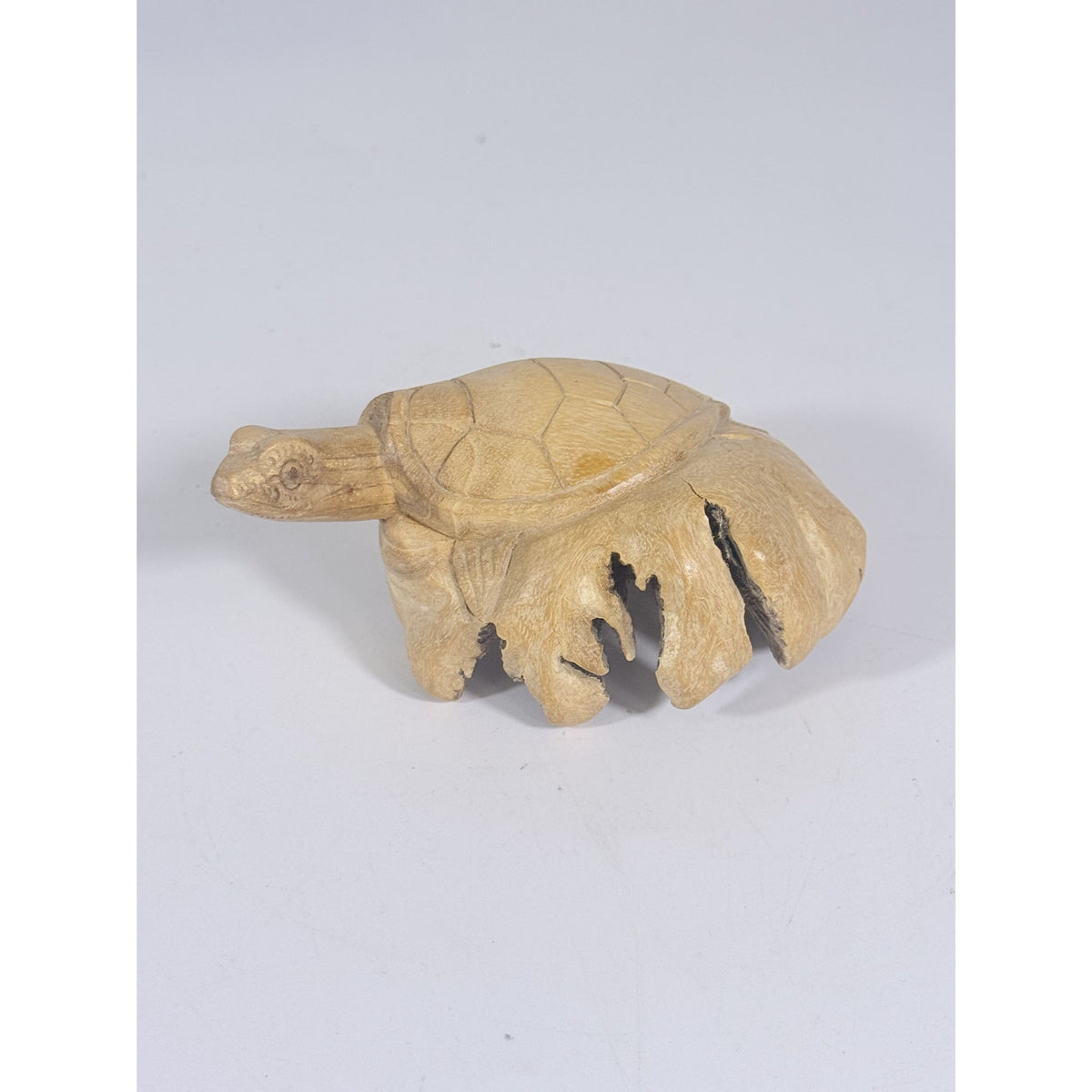 Wooden Sculpture Hand Carved Burwood Mushroom Turtle Burlwood Folk Art Figurine Vintage Collectible Gift