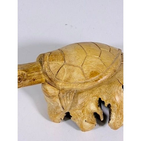 Wooden Sculpture Hand Carved Burwood Mushroom Turtle Burlwood Folk Art Figurine Vintage Collectible Gift