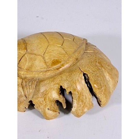 Wooden Sculpture Hand Carved Burwood Mushroom Turtle Burlwood Folk Art Figurine Vintage Collectible Gift