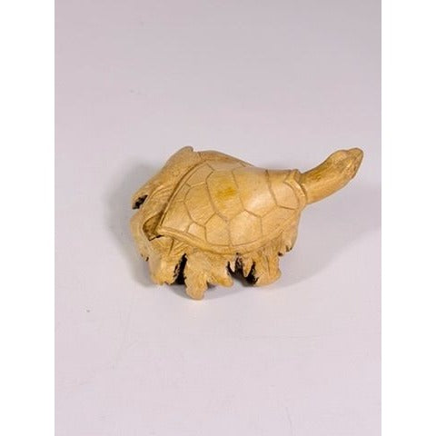 Wooden Sculpture Hand Carved Burwood Mushroom Turtle Burlwood Folk Art Figurine Vintage Collectible Gift