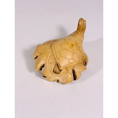Wooden Sculpture Hand Carved Burwood Mushroom Turtle Burlwood Folk Art Figurine Vintage Collectible Gift