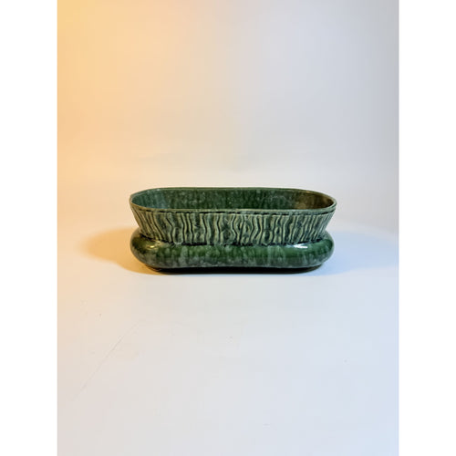 Cache Pot Planter Brush Pottery Ikebana Trough USA Vintage Art Deco Green Specked Lava Glaze Ceramic Succulent Orchid Flowers Bonsi Floral