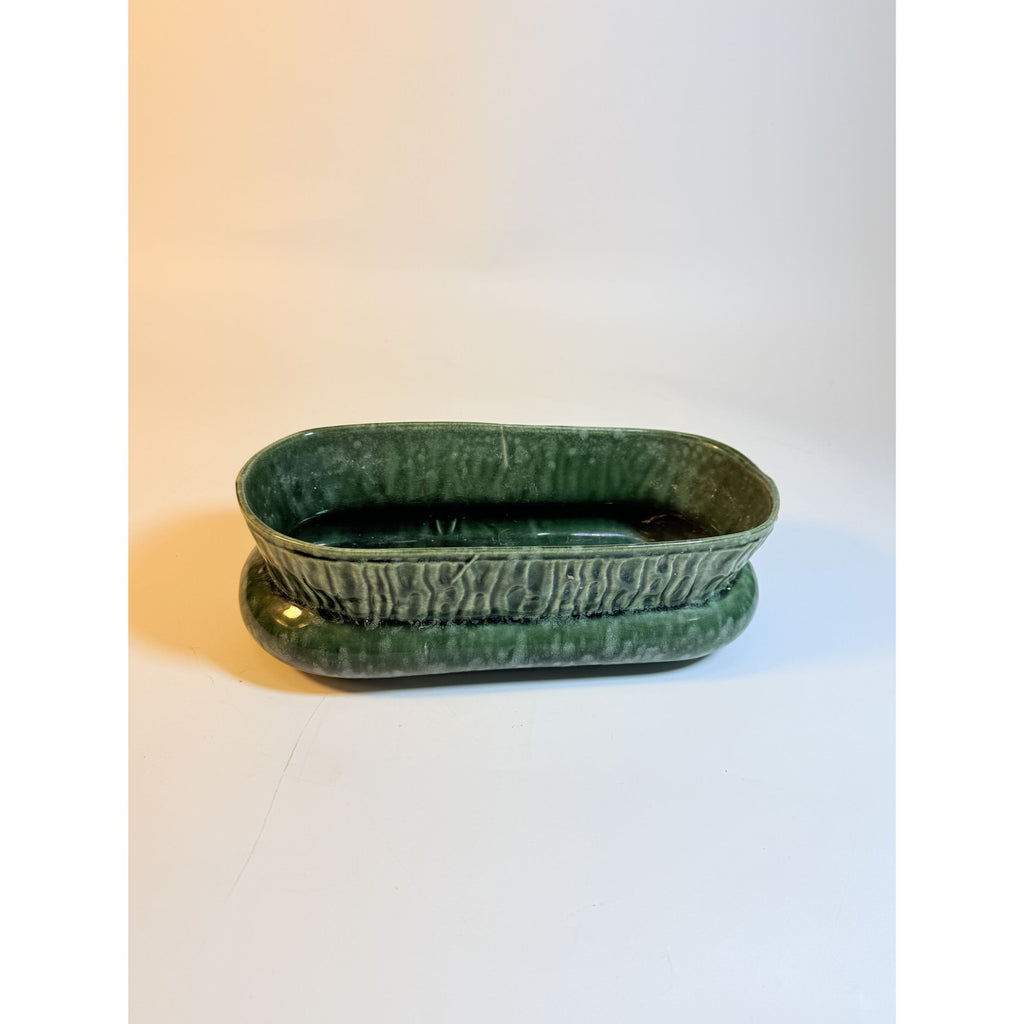 Cache Pot Planter Brush Pottery Ikebana Trough USA Vintage Art Deco Green Specked Lava Glaze Ceramic Succulent Orchid Flowers Bonsi Floral