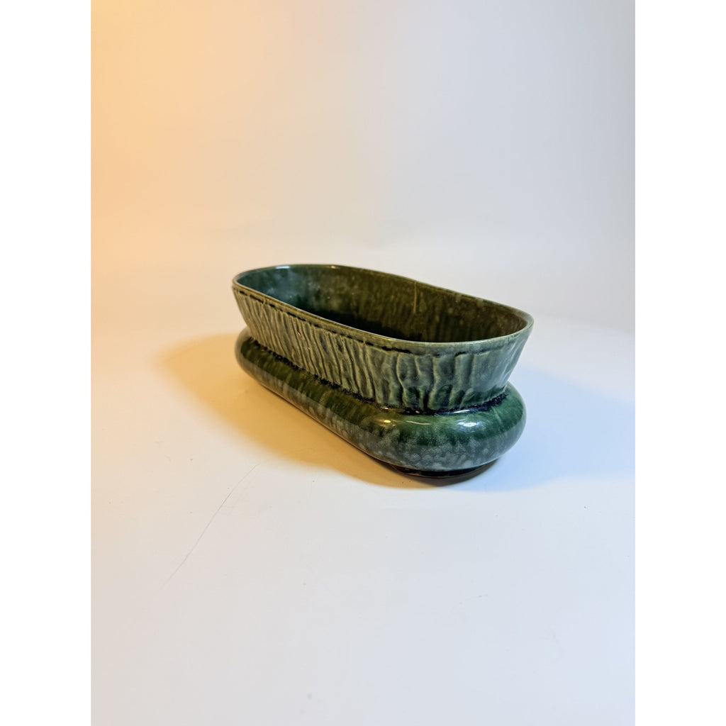 Cache Pot Planter Brush Pottery Ikebana Trough USA Vintage Art Deco Green Specked Lava Glaze Ceramic Succulent Orchid Flowers Bonsi Floral
