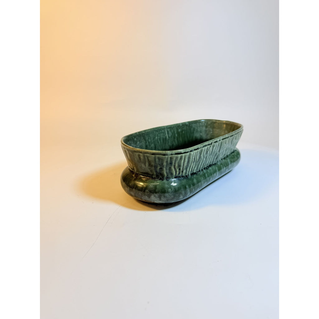 Cache Pot Planter Brush Pottery Ikebana Trough USA Vintage Art Deco Green Specked Lava Glaze Ceramic Succulent Orchid Flowers Bonsi Floral