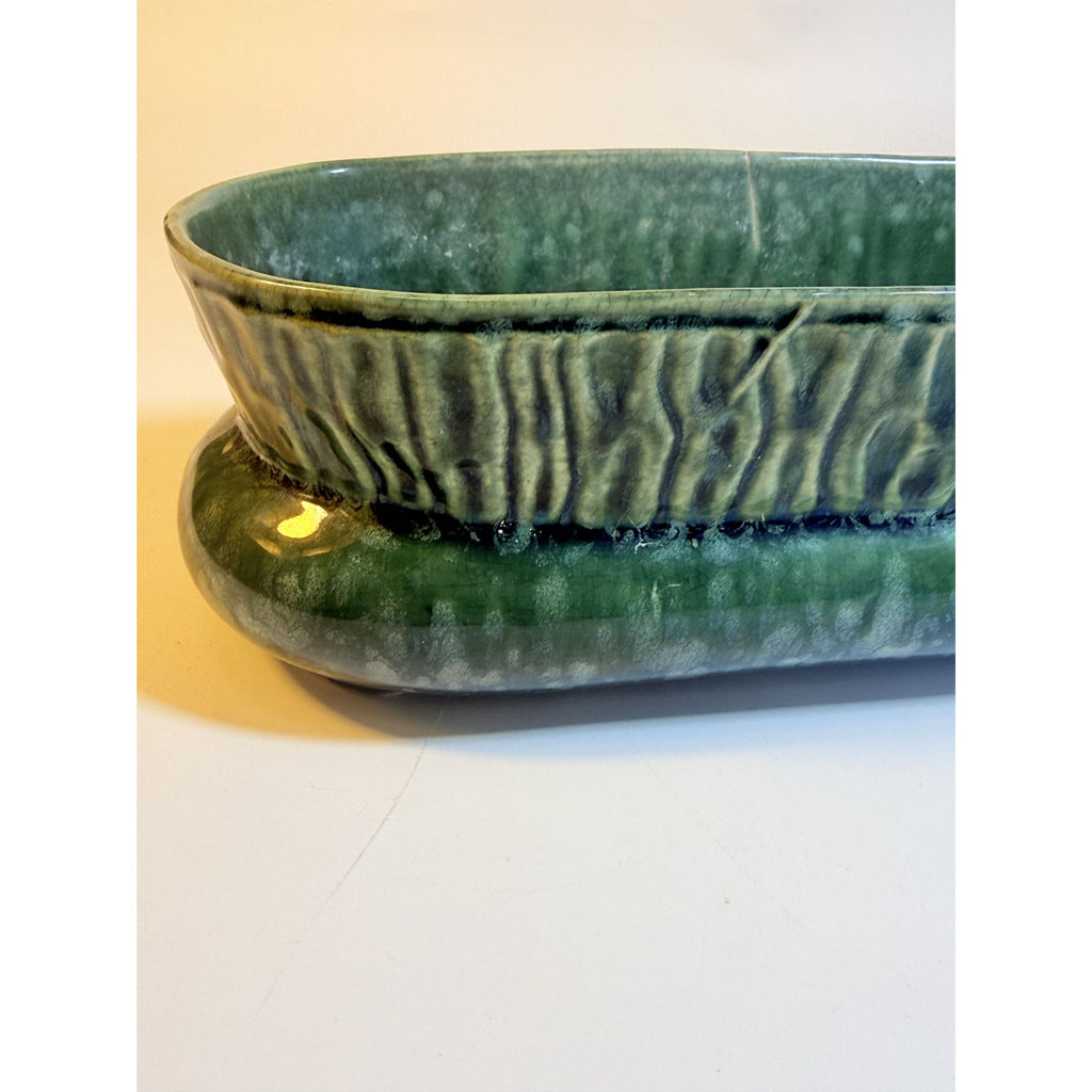 Cache Pot Planter Brush Pottery Ikebana Trough USA Vintage Art Deco Green Specked Lava Glaze Ceramic Succulent Orchid Flowers Bonsi Floral