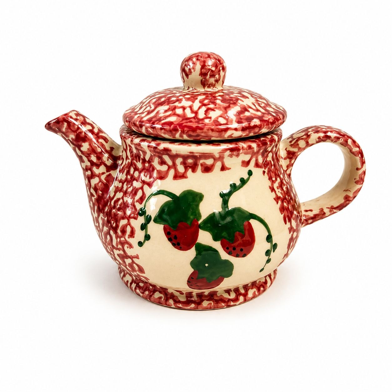 Teapot Strawberries Porcelain Ceramic Hand Painted Strawberry Vintage Spongeware Cottage Granny Farmhouse Home Decor Decorative Accents