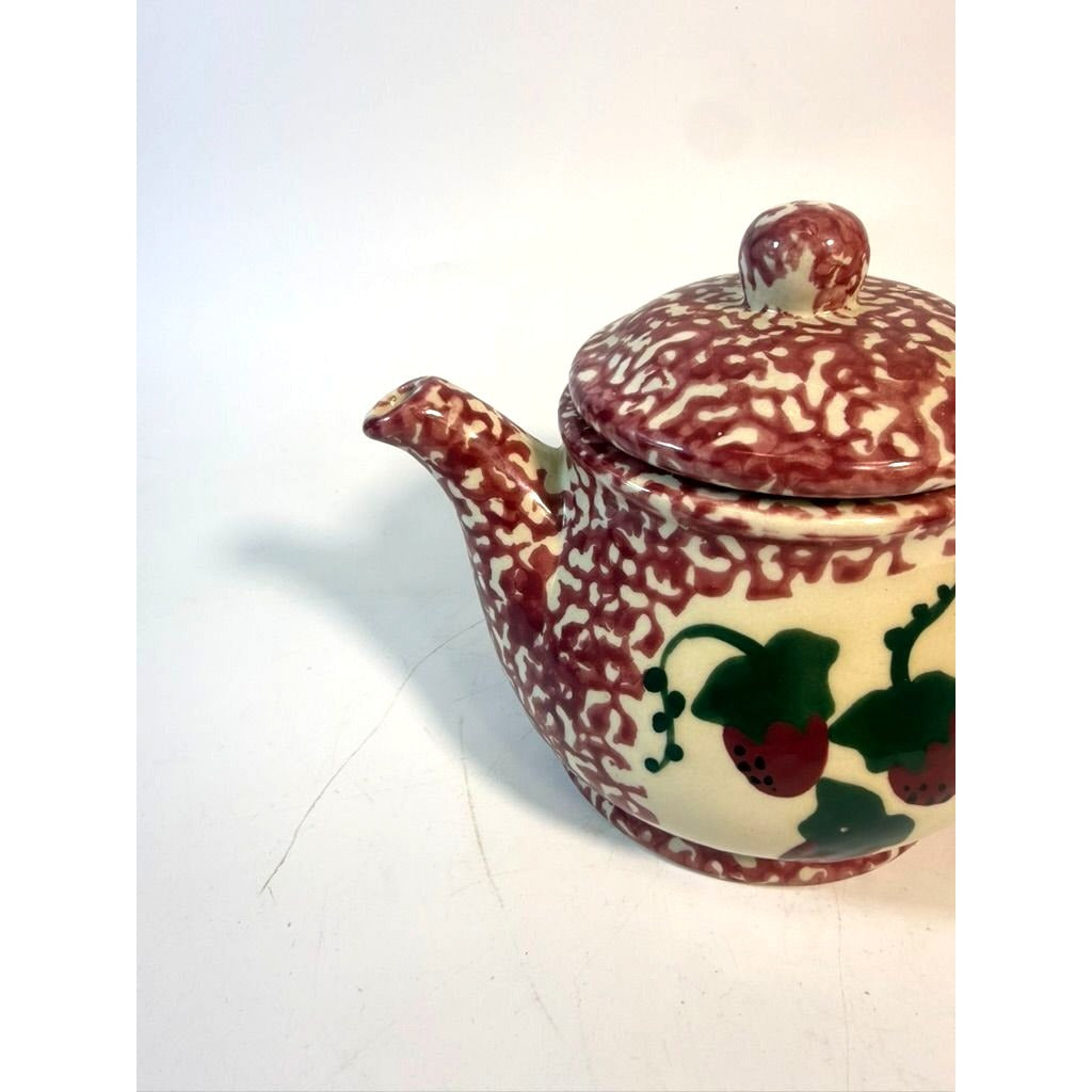 Teapot Strawberries Porcelain Ceramic Hand Painted Strawberry Vintage Spongeware Cottage Granny Farmhouse Home Decor Decorative Accents
