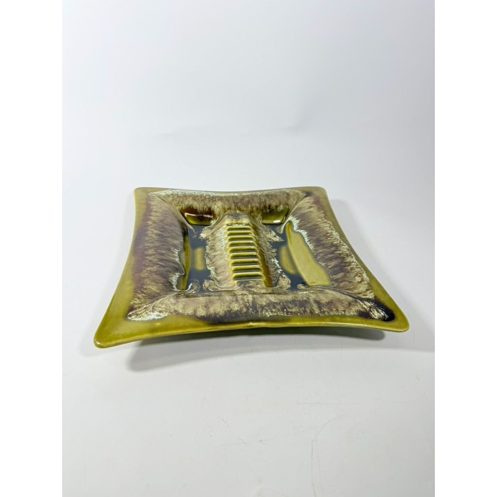 Ashtray USA Pottery Stamped Vintage Mid Century Green Drip Glaze Tobacciana Atomic Cigar Ash Tray Collectibel Home Decor Decorative Accents