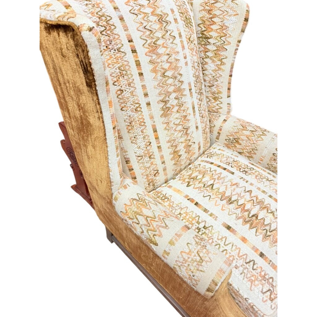 Accent Chair Wing Back Velvet  Jacquard Stripe Stuart Funiture Company Asheboro NC. Retro Kitsch Statement Piece Living Room Office