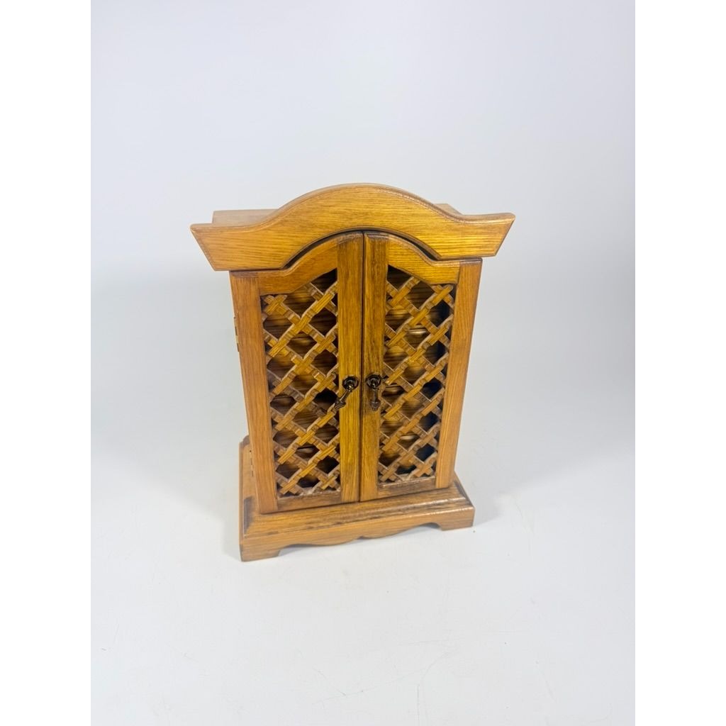 Wood Musical Jewelry Box Royal Sealy Japan Lattice Doors Table top Dresser Boudior Storage Holder Cabinet Music Box