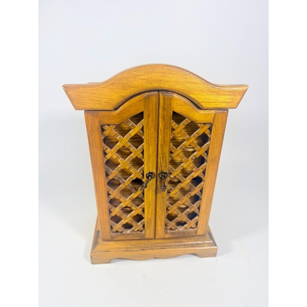 Wood Musical Jewelry Box Royal Sealy Japan Lattice Doors Table top Dresser Boudior Storage Holder Cabinet Music Box