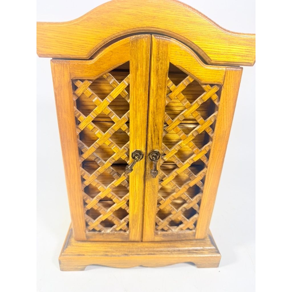 Wood Musical Jewelry Box Royal Sealy Japan Lattice Doors Table top Dresser Boudior Storage Holder Cabinet Music Box
