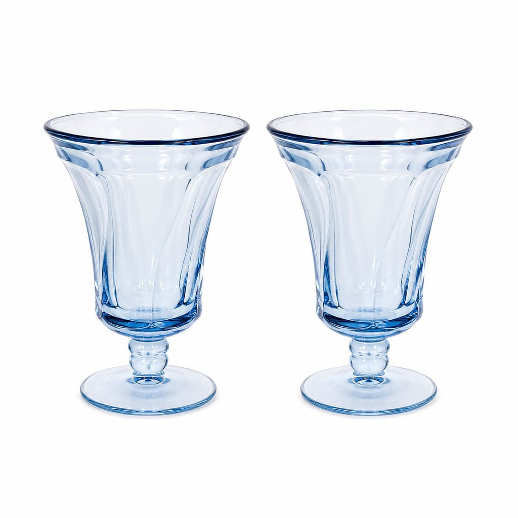Ice Tea Goblets Set 2 Fostoria Jamestown Light Iced Blue Swirl Vintage Glassware Replacement Discontinued Steware Glasses