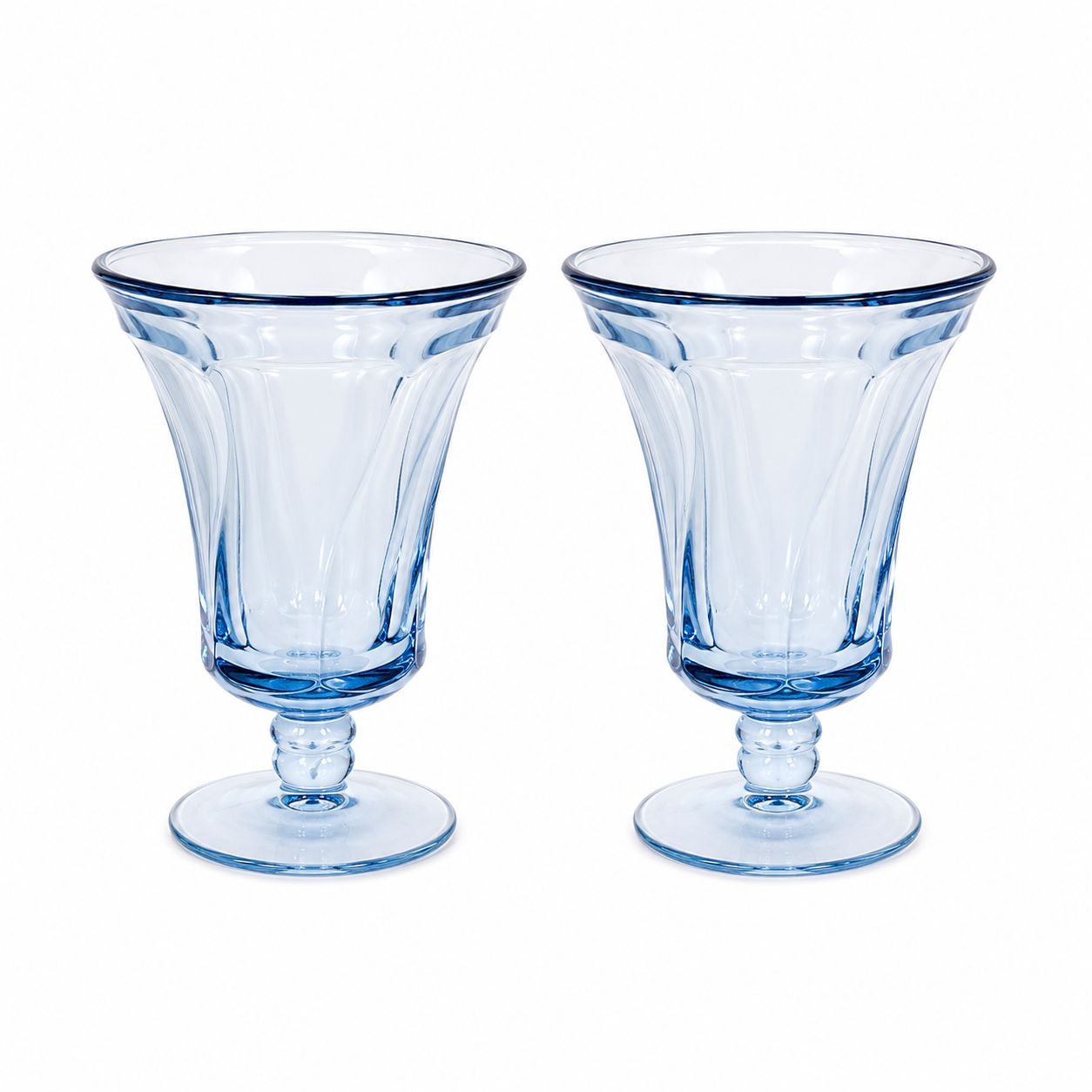 Ice Tea Goblets Set 2 Fostoria Jamestown Light Iced Blue Swirl Vintage Glassware Replacement Discontinued Steware Glasses