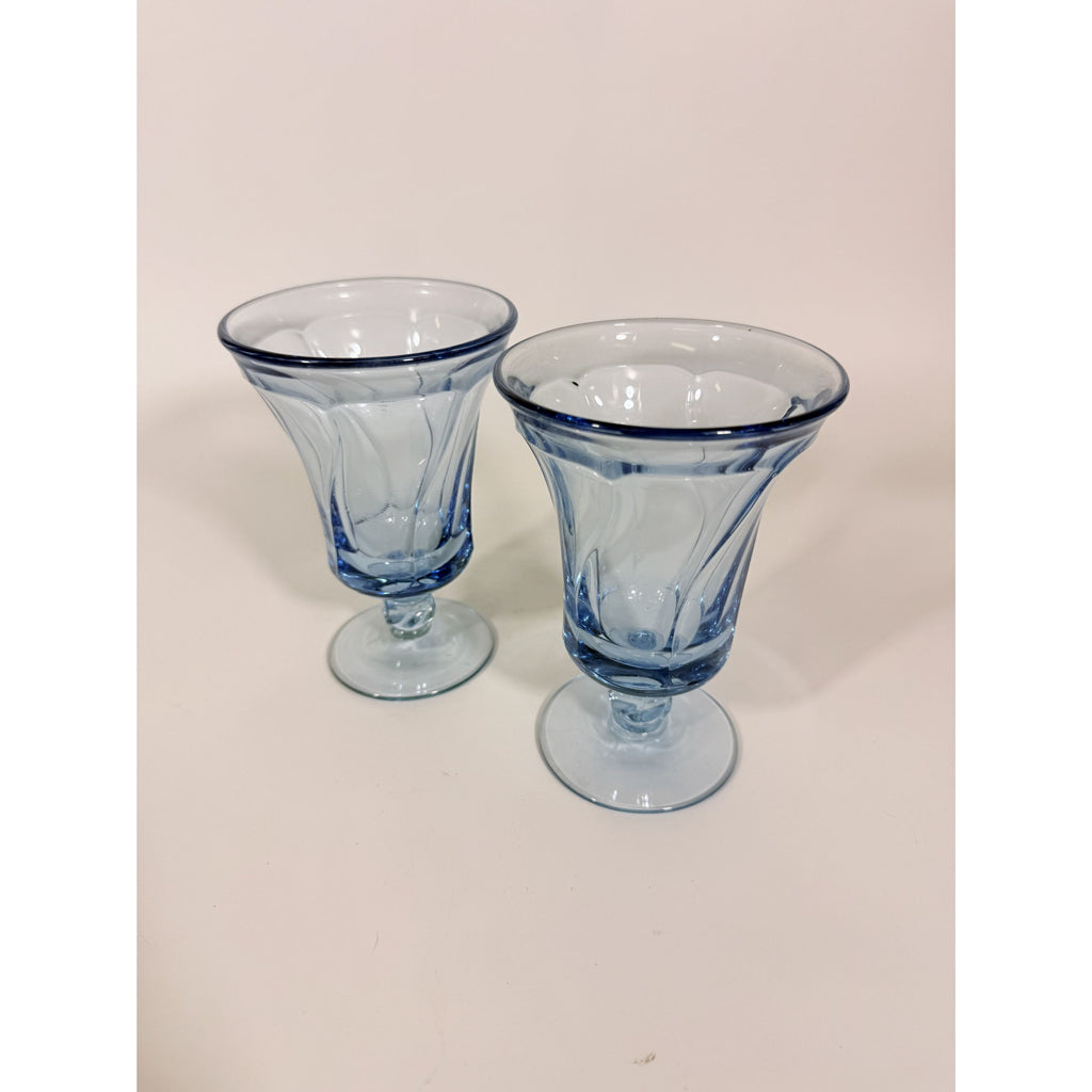 Ice Tea Goblets Set 2 Fostoria Jamestown Light Iced Blue Swirl Vintage Glassware Replacement Discontinued Steware Glasses