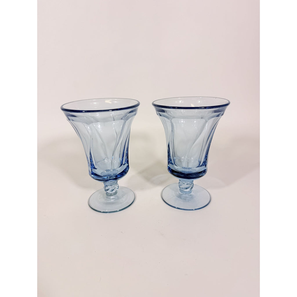 Ice Tea Goblets Set 2 Fostoria Jamestown Light Iced Blue Swirl Vintage Glassware Replacement Discontinued Steware Glasses