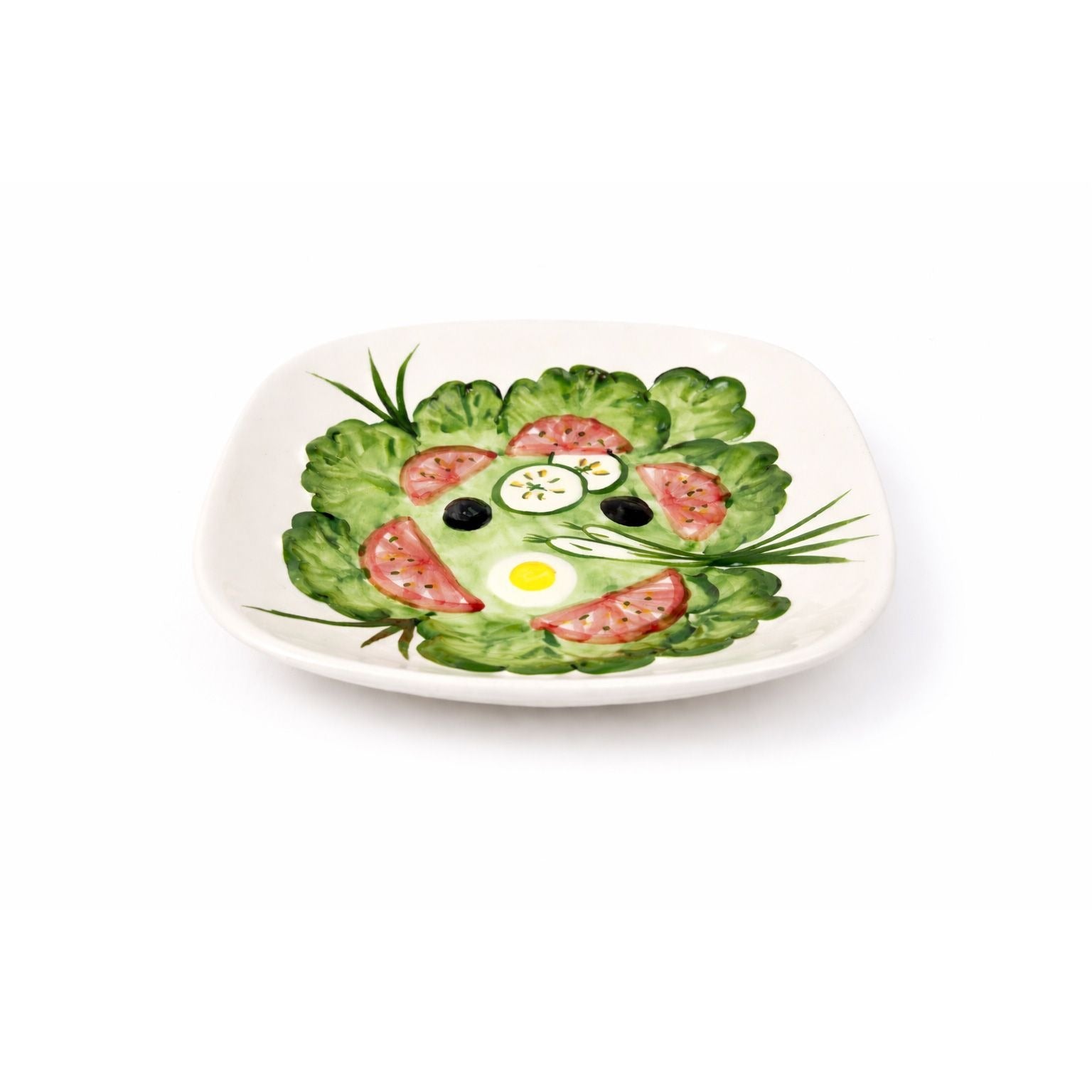 Large Salad Bowl Serving Dish Los Angeles Pottery Hand Painted Mid Century Vegetables Lettuce Tomatoes Onions Olives Replacement China
