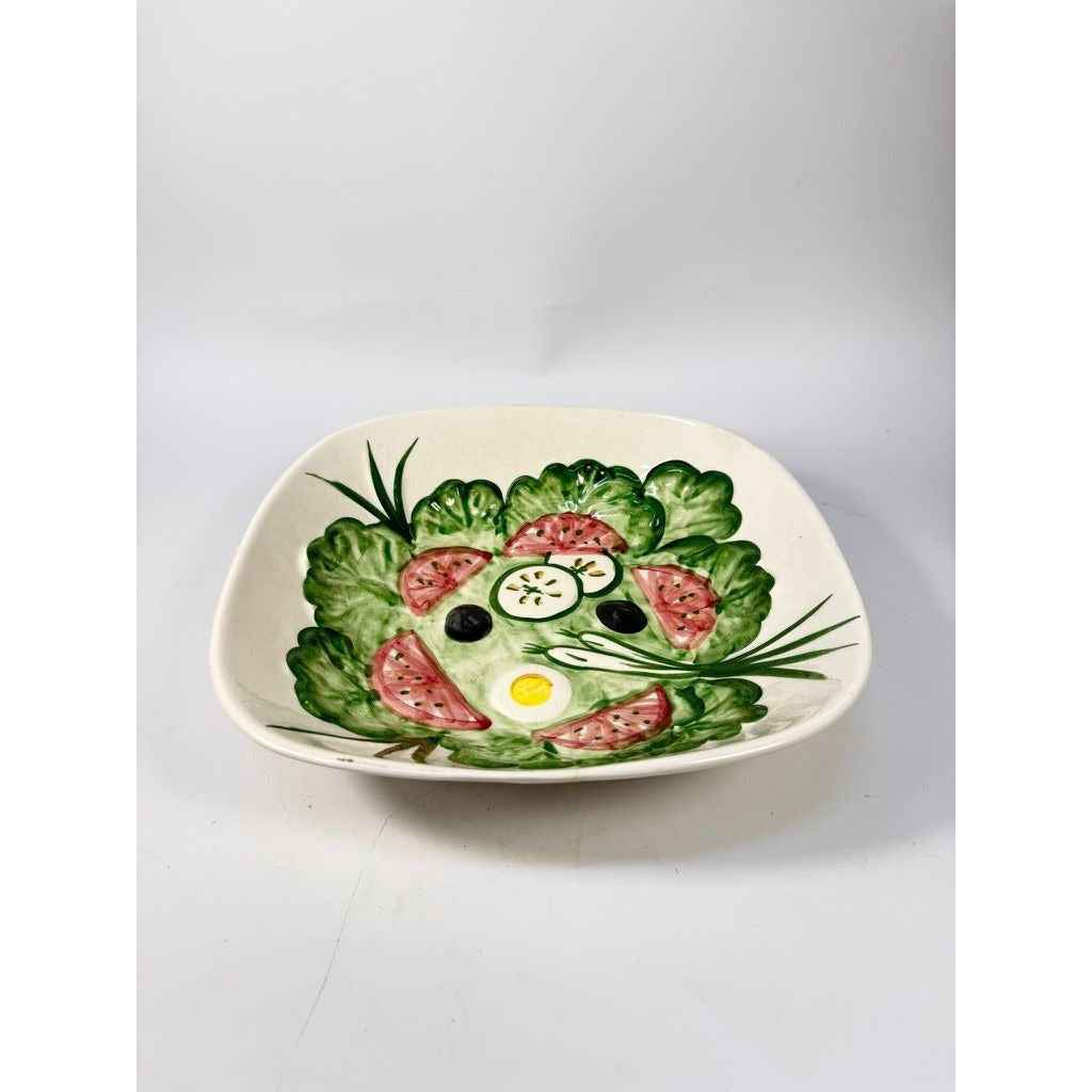 Large Salad Bowl Serving Dish Los Angeles Pottery Hand Painted Mid Century Vegetables Lettuce Tomatoes Onions Olives Replacement China