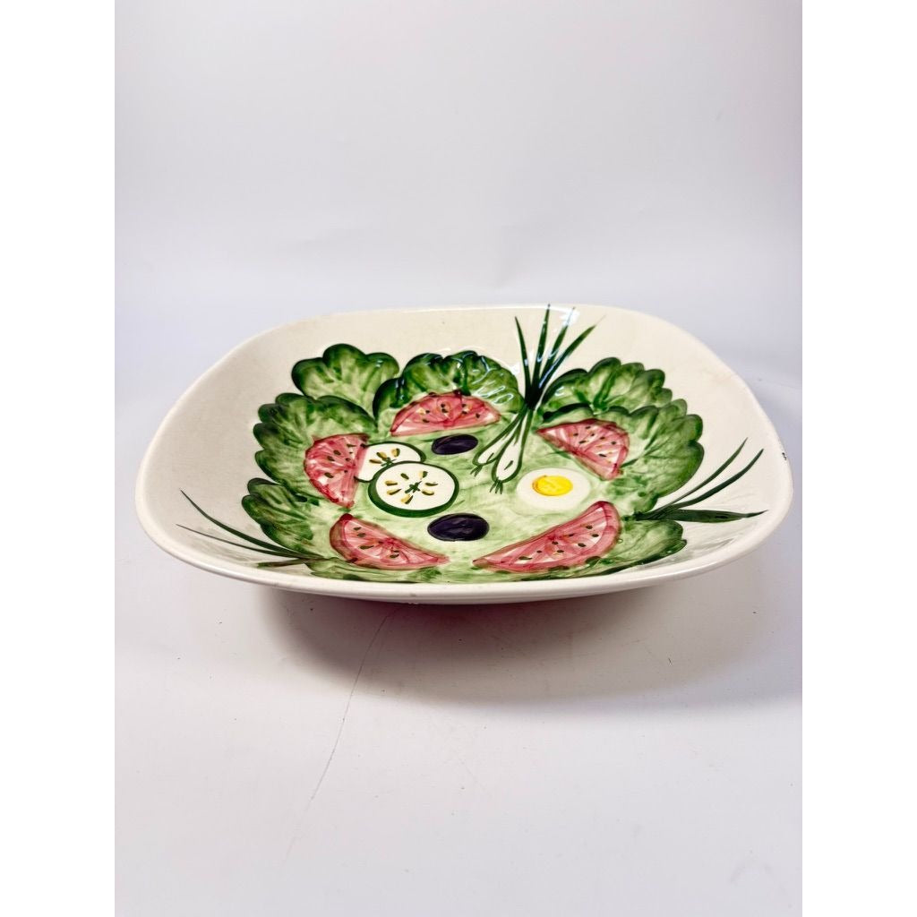 Large Salad Bowl Serving Dish Los Angeles Pottery Hand Painted Mid Century Vegetables Lettuce Tomatoes Onions Olives Replacement China