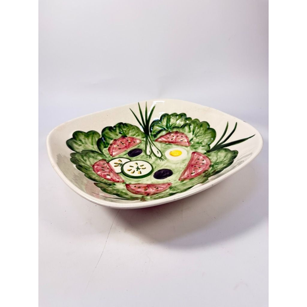 Large Salad Bowl Serving Dish Los Angeles Pottery Hand Painted Mid Century Vegetables Lettuce Tomatoes Onions Olives Replacement China