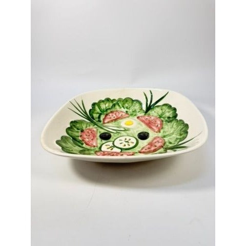 Large Salad Bowl Serving Dish Los Angeles Pottery Hand Painted Mid Century Vegetables Lettuce Tomatoes Onions Olives Replacement China