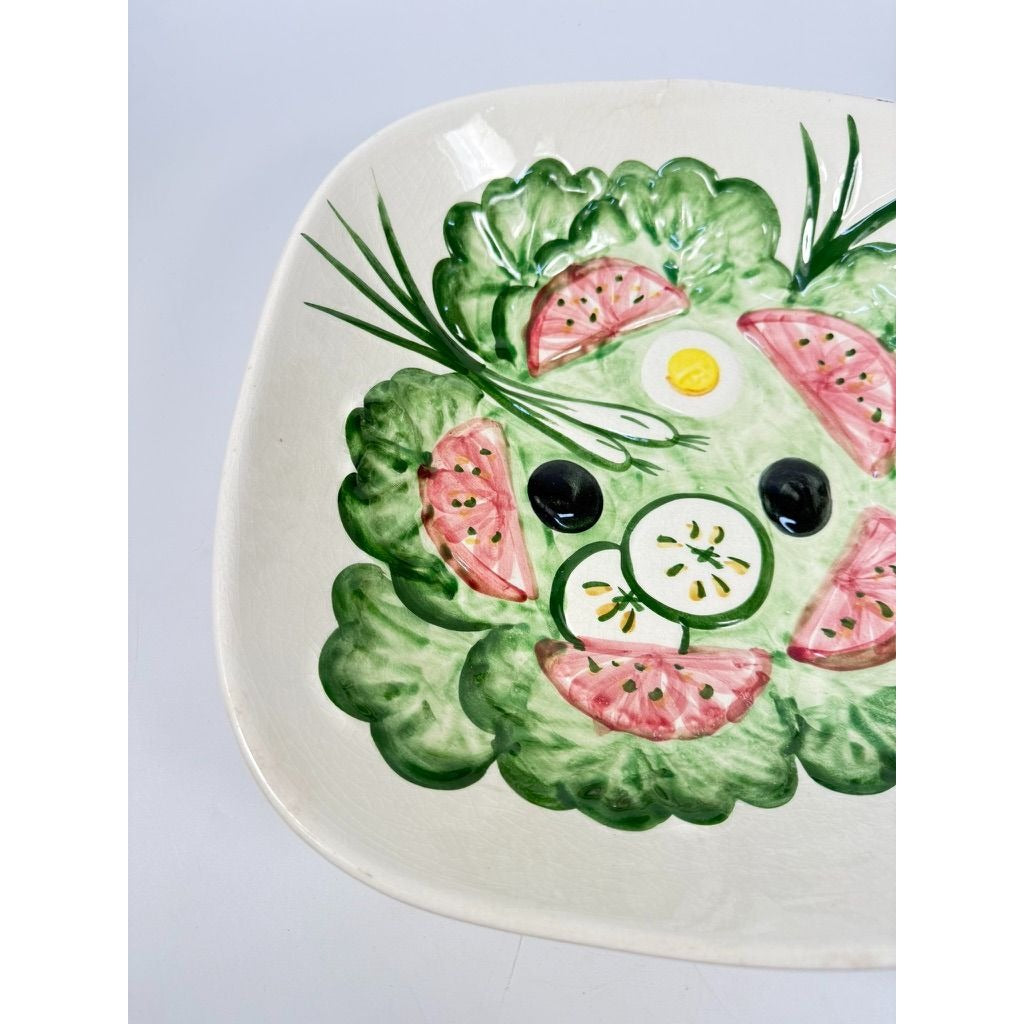 Large Salad Bowl Serving Dish Los Angeles Pottery Hand Painted Mid Century Vegetables Lettuce Tomatoes Onions Olives Replacement China