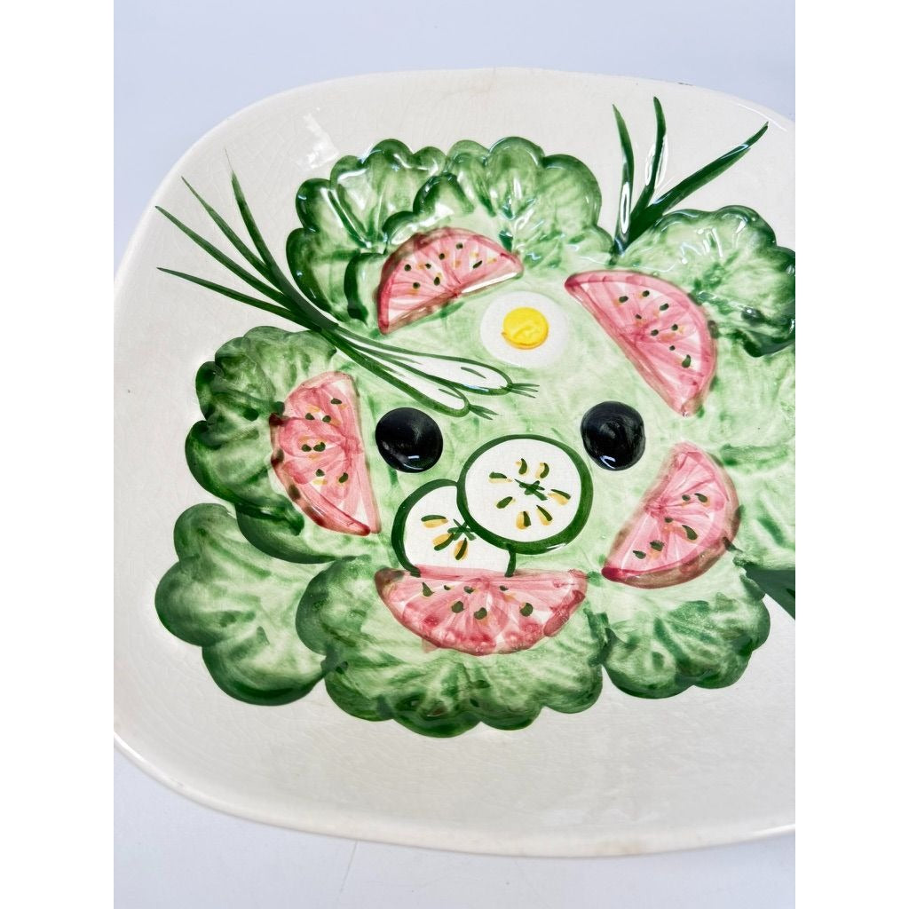 Large Salad Bowl Serving Dish Los Angeles Pottery Hand Painted Mid Century Vegetables Lettuce Tomatoes Onions Olives Replacement China