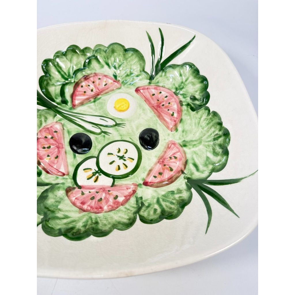 Large Salad Bowl Serving Dish Los Angeles Pottery Hand Painted Mid Century Vegetables Lettuce Tomatoes Onions Olives Replacement China