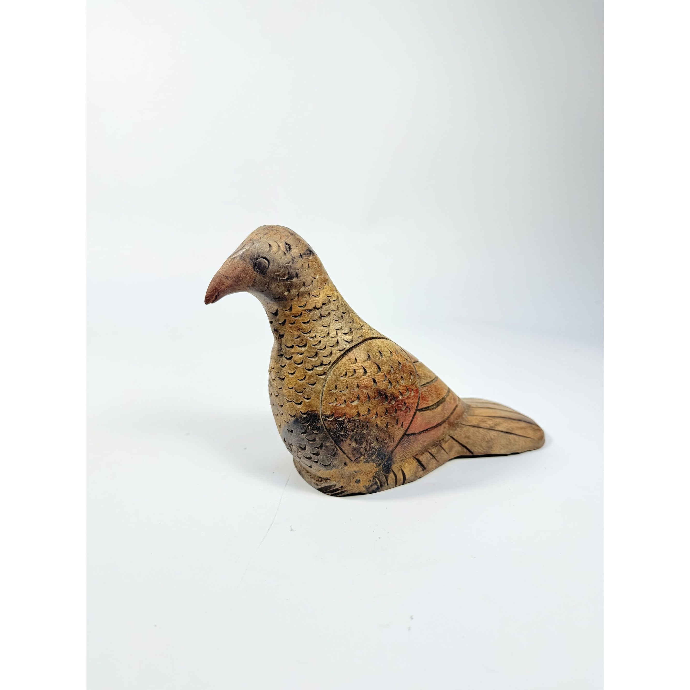 Wooden Bird Figurine Hand Carved Statue Decoy Thailand Vintage Wood Home Shelf Decor Decorative Accents Hunting Cabin Rustic
