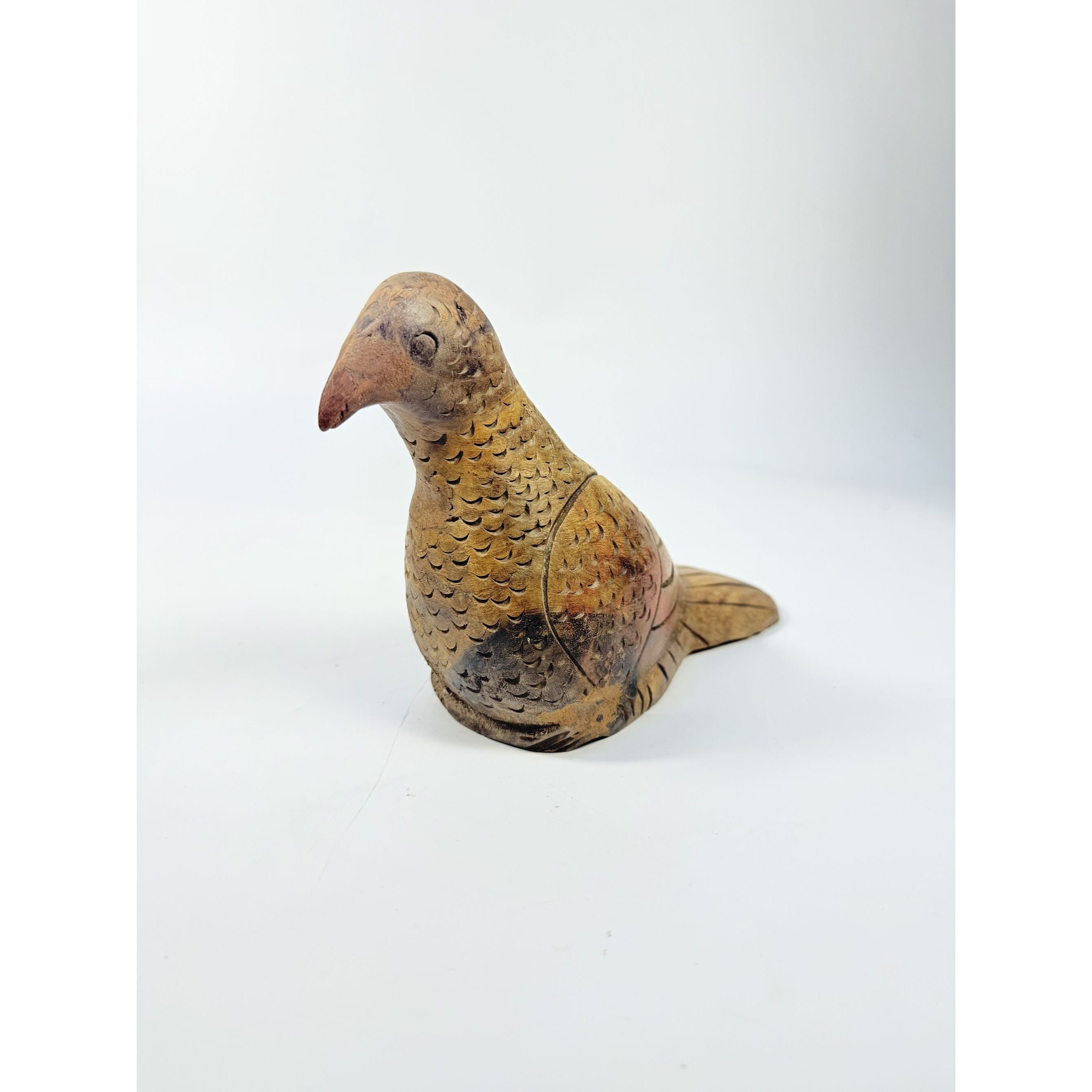 Wooden Bird Figurine Hand Carved Statue Decoy Thailand Vintage Wood Home Shelf Decor Decorative Accents Hunting Cabin Rustic
