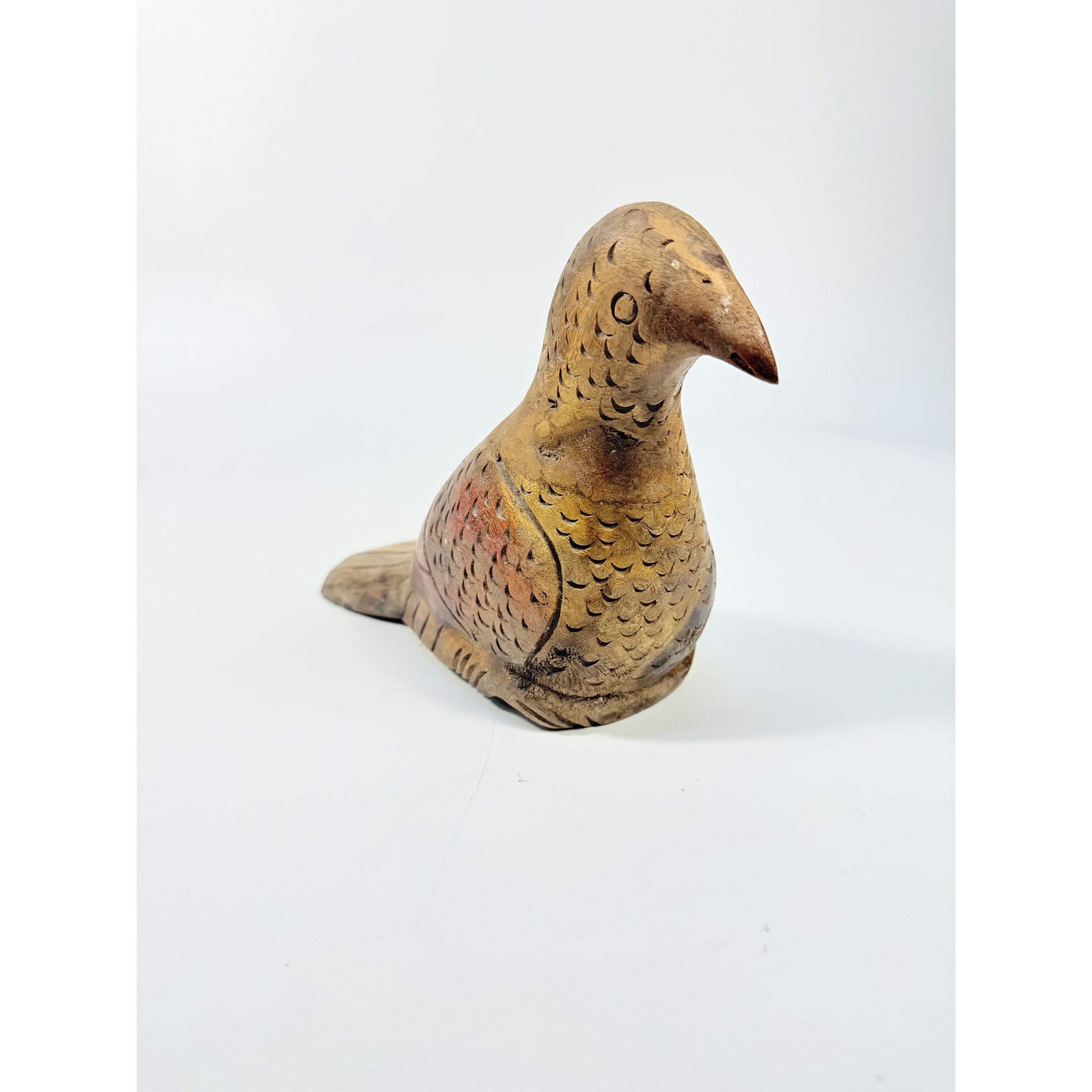 Wooden Bird Figurine Hand Carved Statue Decoy Thailand Vintage Wood Home Shelf Decor Decorative Accents Hunting Cabin Rustic