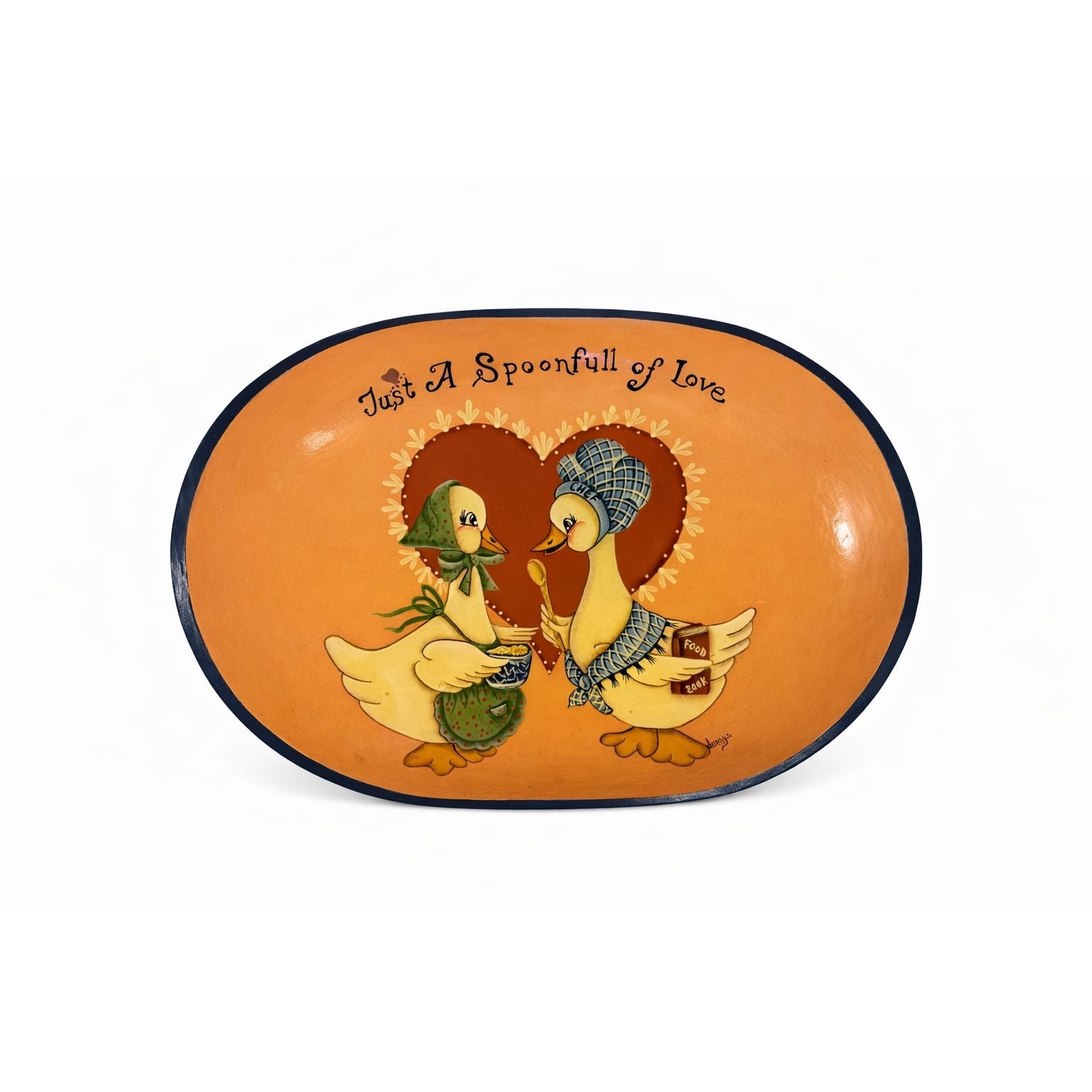Wooden Dough Fruit Bowl Hand Painted Vintage Goose Geese Pair Just a Spoonful of Love Decorative Cottage Granny Core Farmhouse Primitive