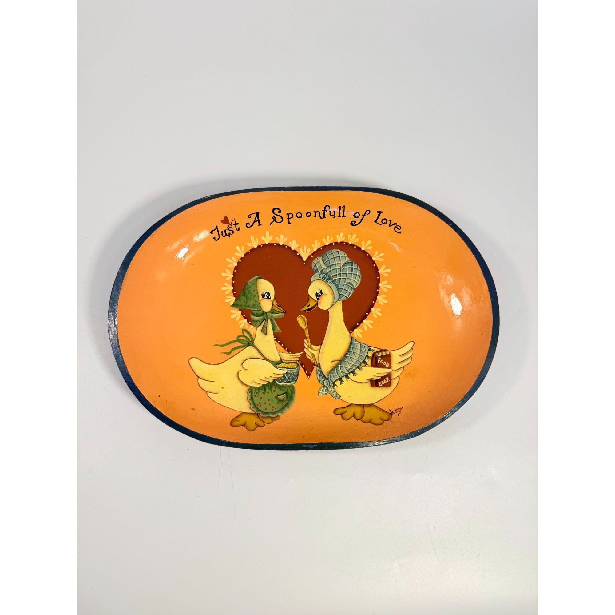 Wooden Dough Fruit Bowl Hand Painted Vintage Goose Geese Pair Just a Spoonful of Love Decorative Cottage Granny Core Farmhouse Primitive