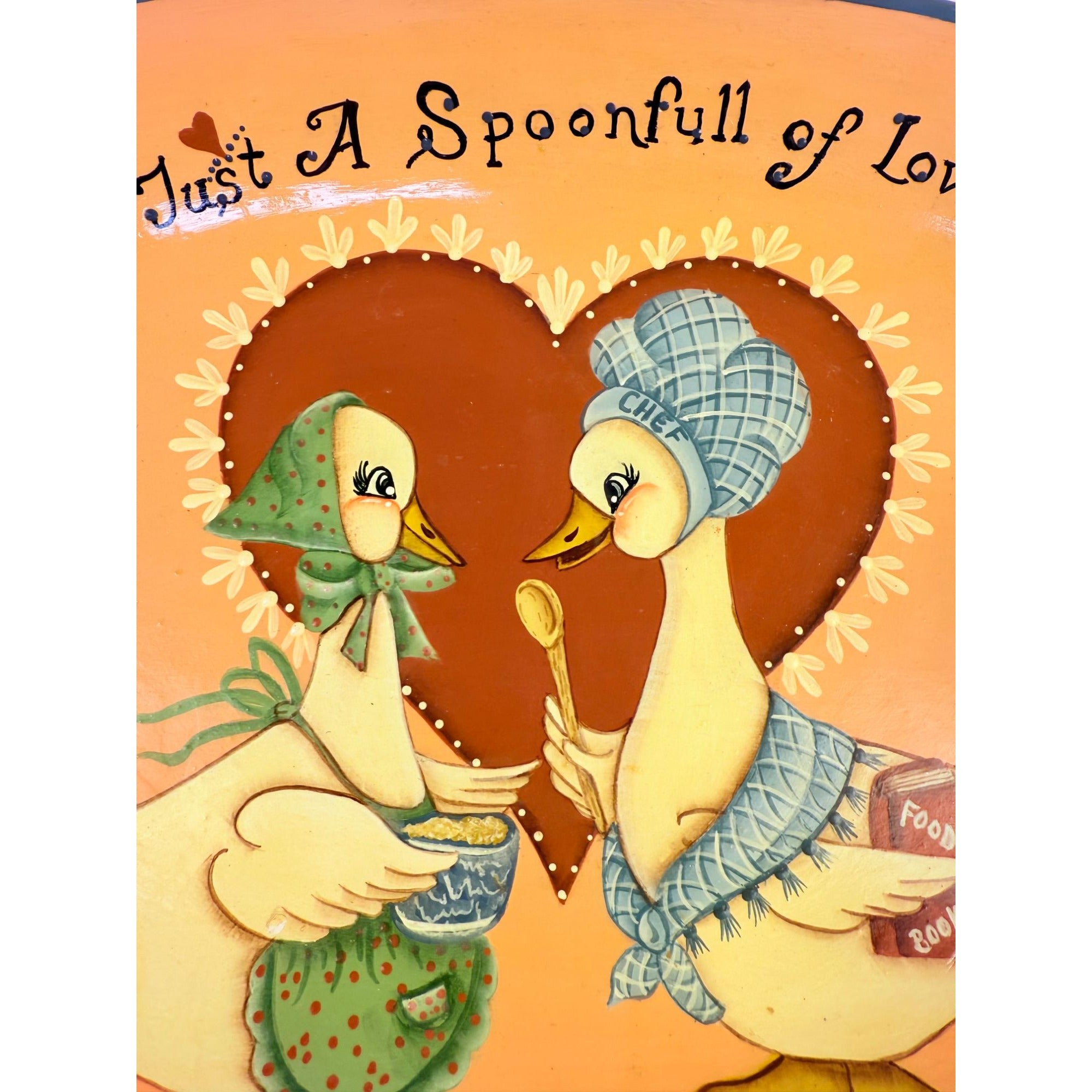 Wooden Dough Fruit Bowl Hand Painted Vintage Goose Geese Pair Just a Spoonful of Love Decorative Cottage Granny Core Farmhouse Primitive