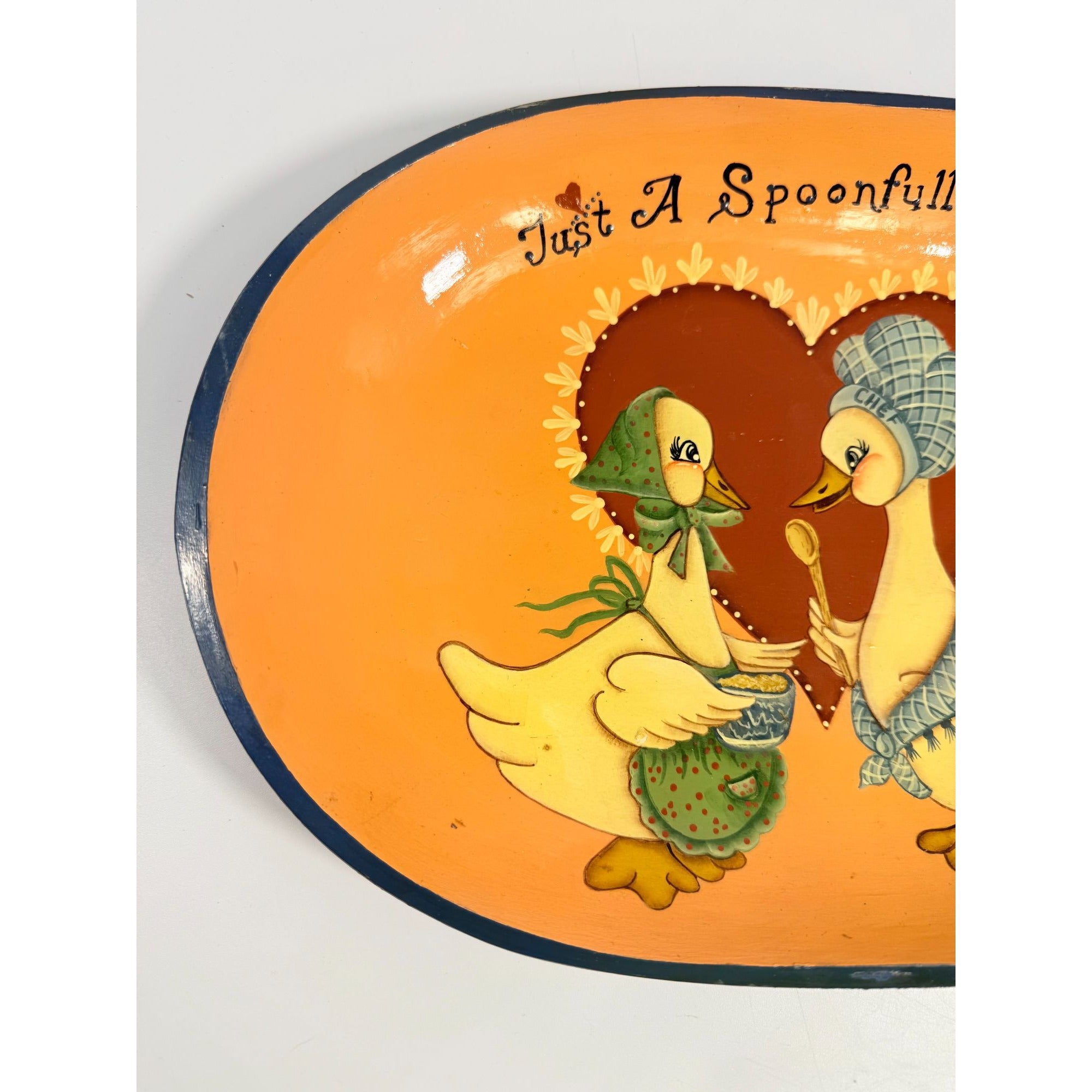 Wooden Dough Fruit Bowl Hand Painted Vintage Goose Geese Pair Just a Spoonful of Love Decorative Cottage Granny Core Farmhouse Primitive