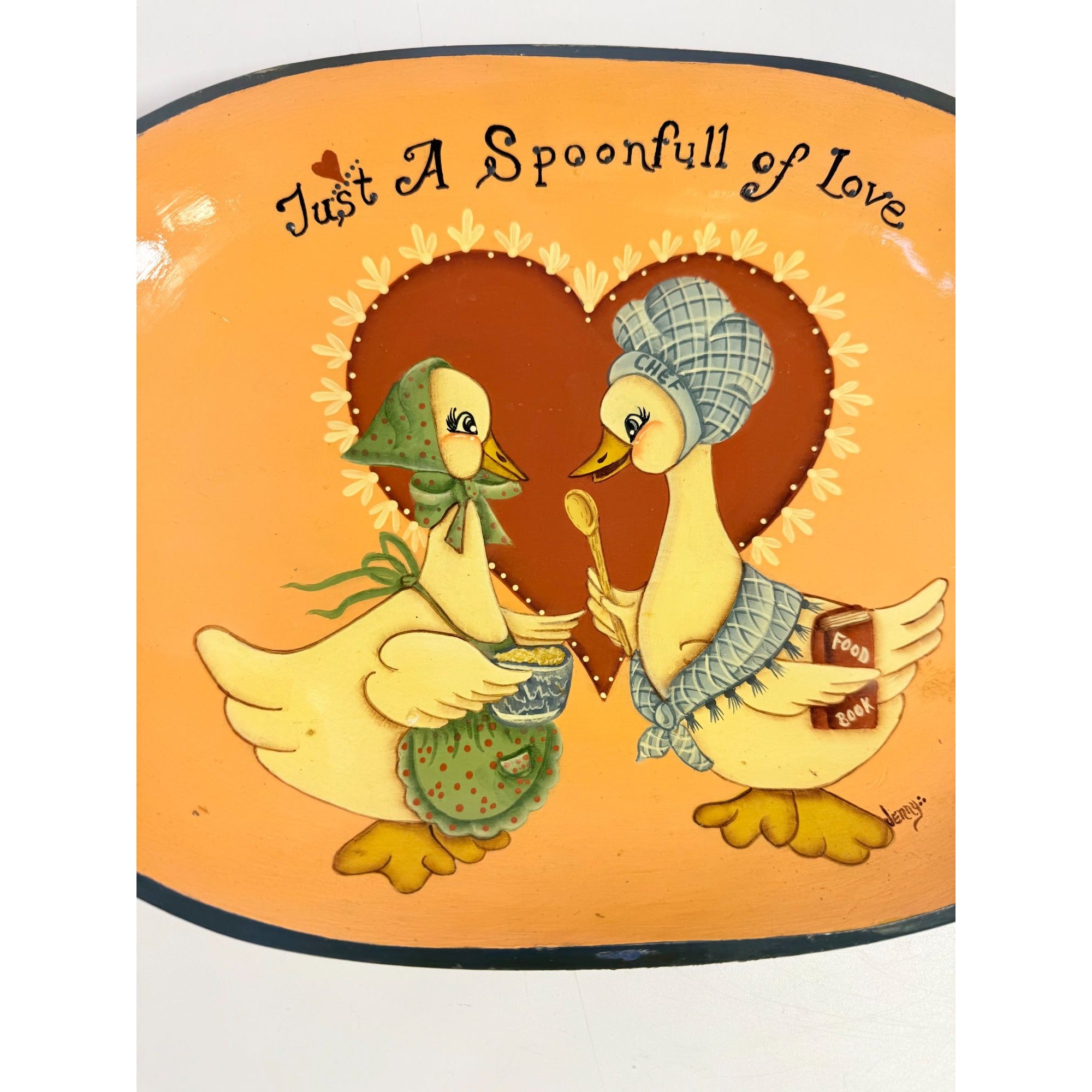 Wooden Dough Fruit Bowl Hand Painted Vintage Goose Geese Pair Just a Spoonful of Love Decorative Cottage Granny Core Farmhouse Primitive