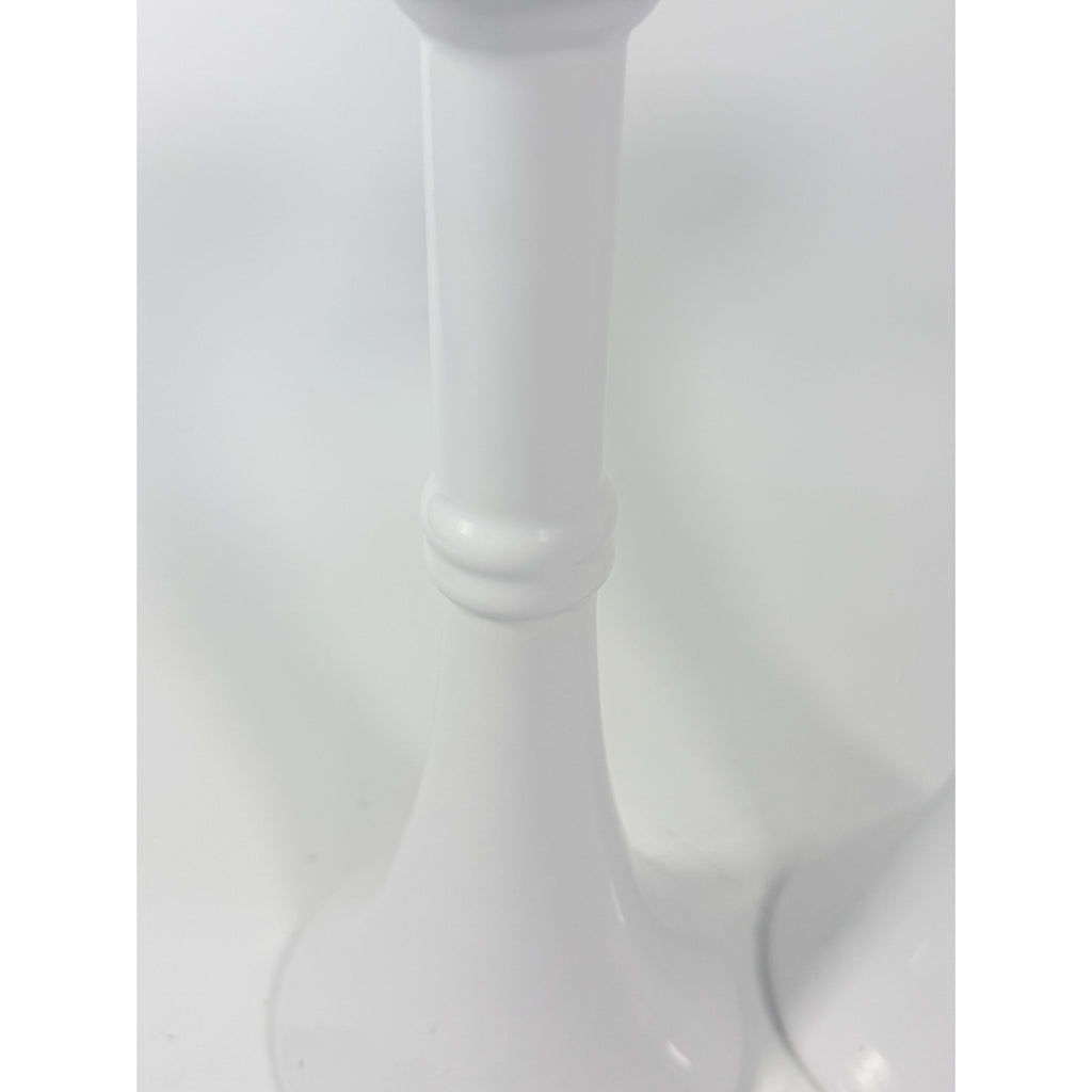 Pair Pottery Candlesticks Haegar #3266 Pilllar Candle Holder Stamped White Fluted Mid Century Vintage