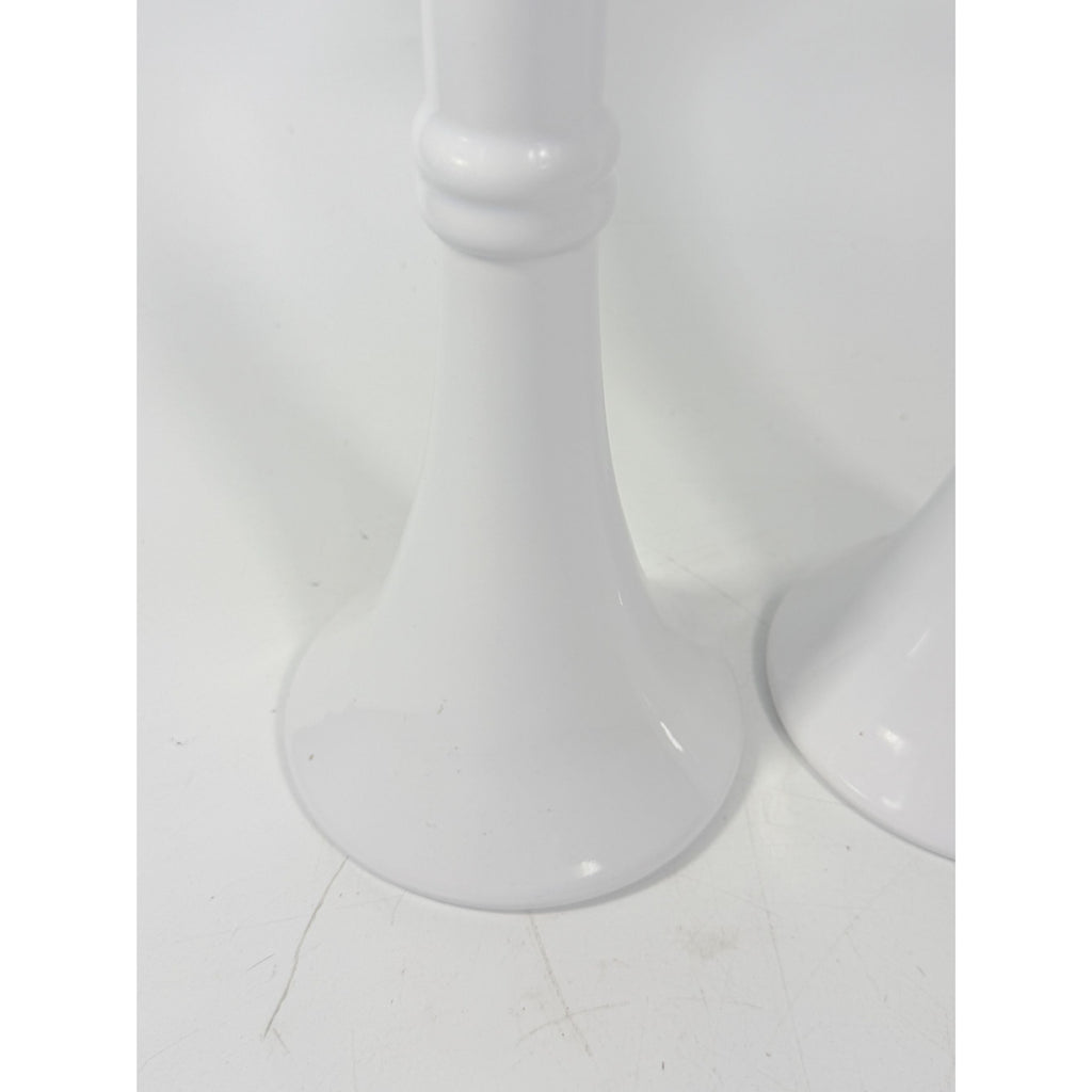 Pair Pottery Candlesticks Haegar #3266 Pilllar Candle Holder Stamped White Fluted Mid Century Vintage