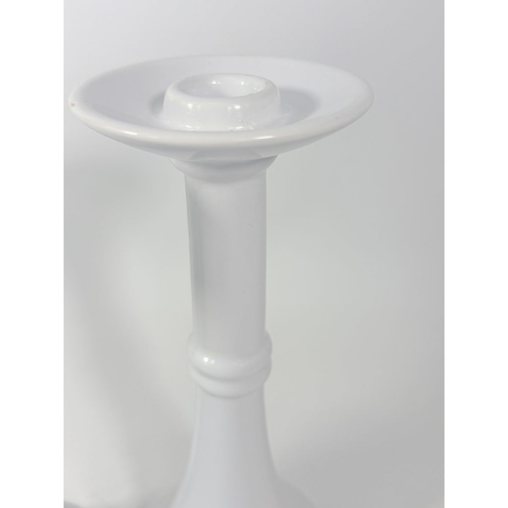 Pair Pottery Candlesticks Haegar #3266 Pilllar Candle Holder Stamped White Fluted Mid Century Vintage