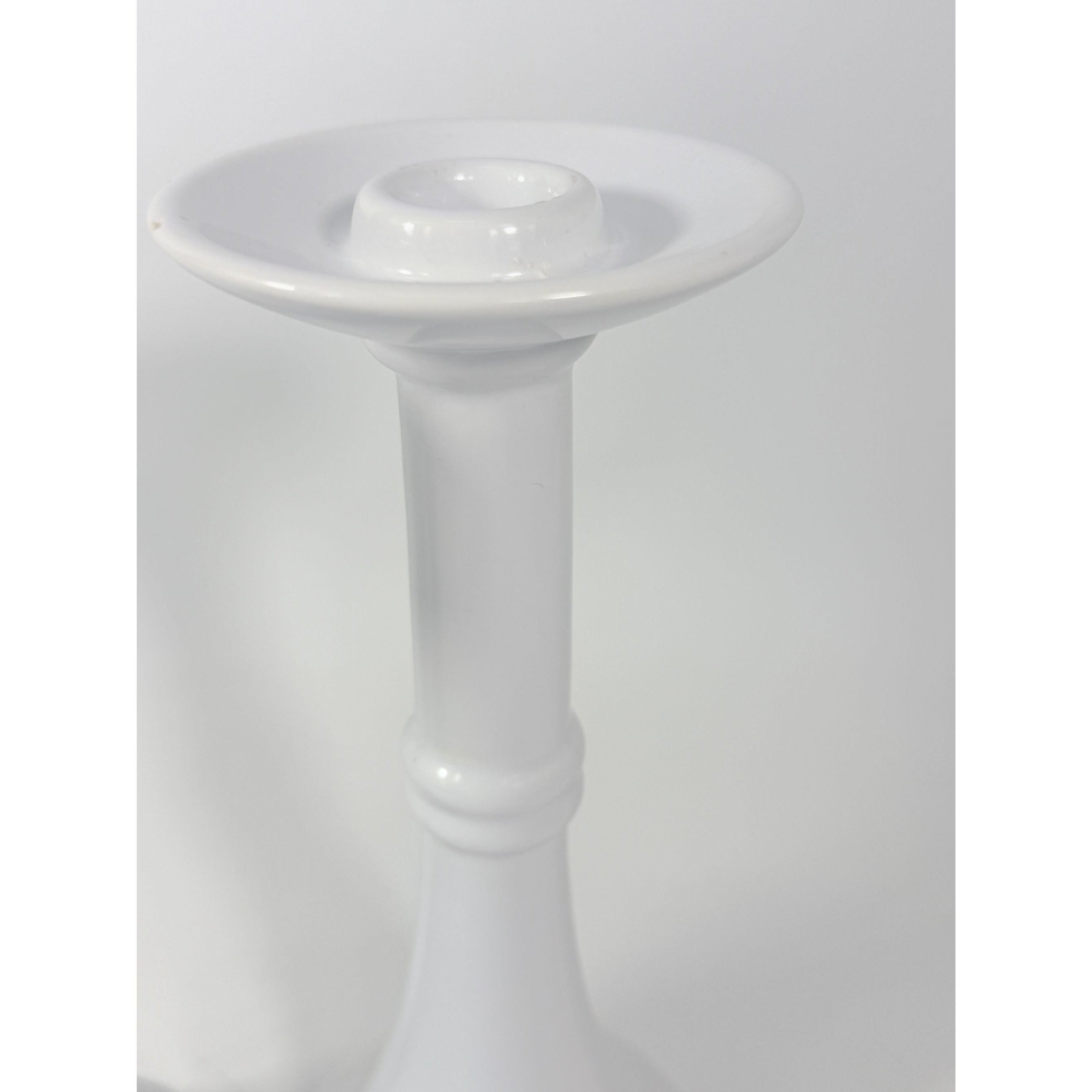 Pair Pottery Candlesticks Haegar #3266 Pilllar Candle Holder Stamped White Fluted Mid Century Vintage