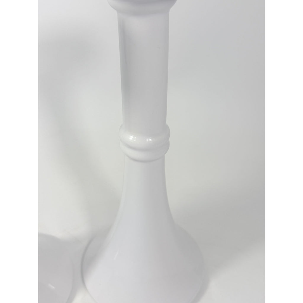Pair Pottery Candlesticks Haegar #3266 Pilllar Candle Holder Stamped White Fluted Mid Century Vintage