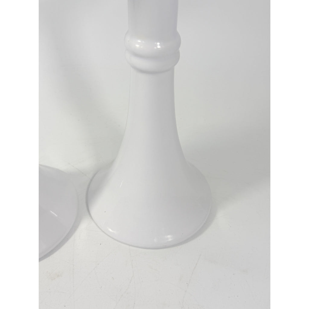 Pair Pottery Candlesticks Haegar #3266 Pilllar Candle Holder Stamped White Fluted Mid Century Vintage