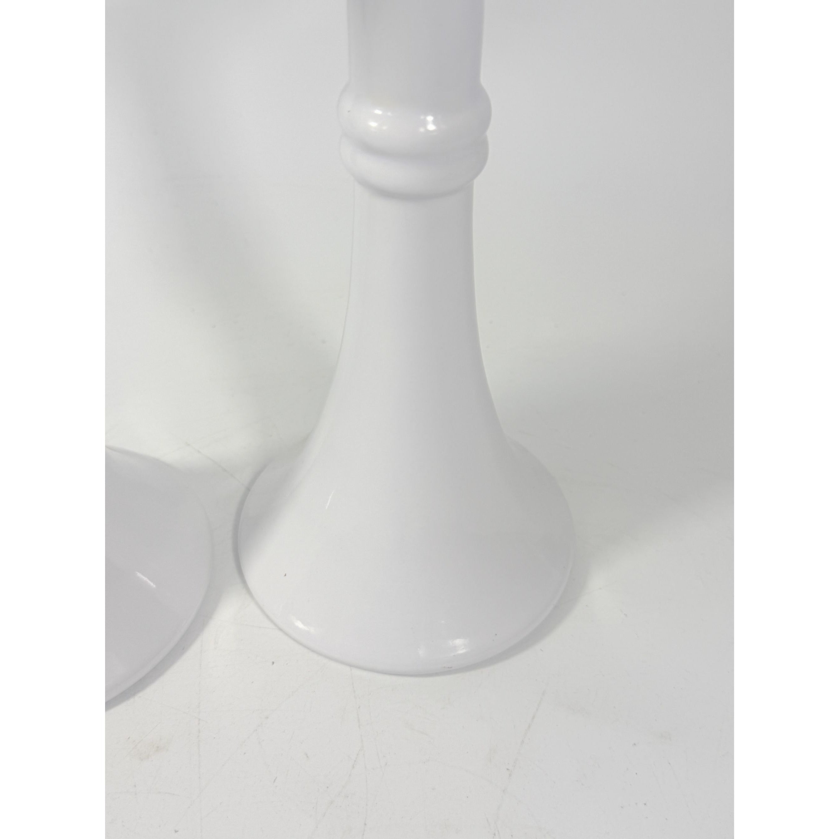 Pair Pottery Candlesticks Haegar #3266 Pilllar Candle Holder Stamped White Fluted Mid Century Vintage